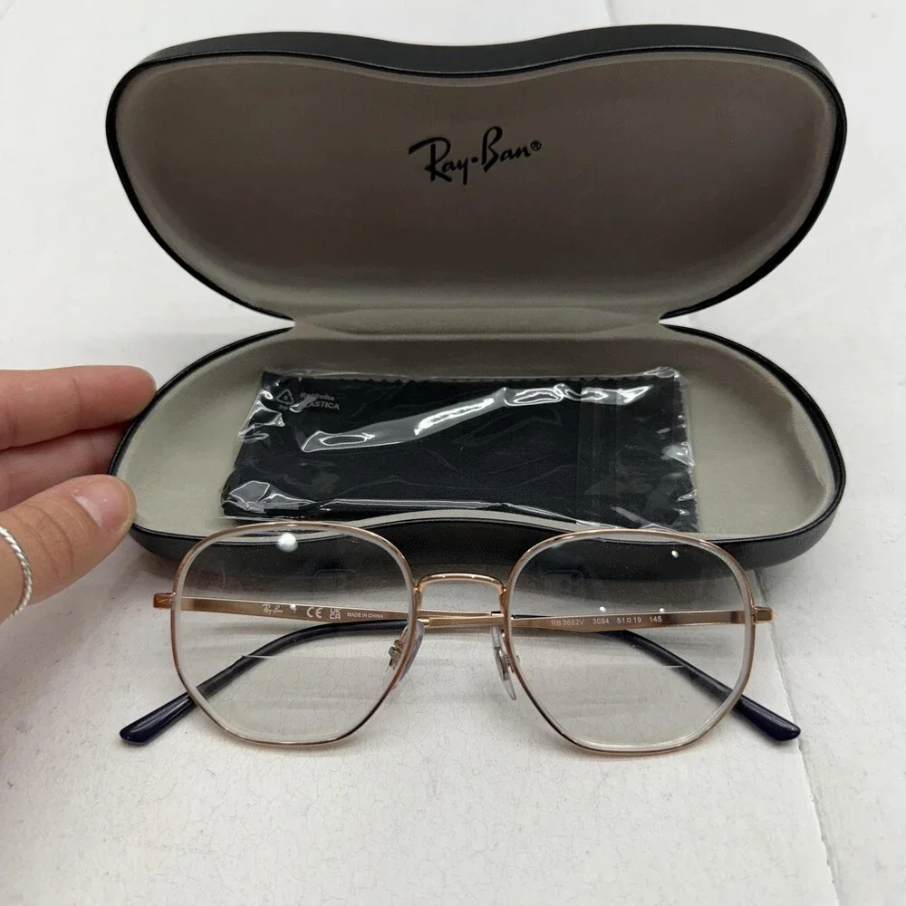 Ray-Ban Eyeglasses Square Rose Gold Metal Full Rim Womens 51-19-145 Black Case